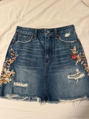 A&F Embroidered Denim Skirt